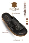 SERMODA , Slippers , Hakiki Deri Erkek Terlik - Yumuşak Kalın Taban Tabanlı Hakiki Deri Erkek Terlik YT Siyah
