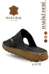 SERMODA , Slippers , Hakiki Deri Erkek Terlik - Yumuşak Kalın Taban Tabanlı Hakiki Deri Erkek Terlik 3D Siyah