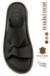 SERMODA , Slippers , Hakiki Deri Erkek Terlik - Yumuşak Kalın Taban Tabanlı Hakiki Deri Erkek Terlik G Siyah