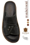 SERMODA , Slippers , Hakiki Deri Erkek Terlik - Yumuşak Kalın Taban Tabanlı Hakiki Deri Erkek Terlik YT Siyah