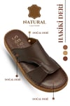 SERMODA , Slippers , Hakiki Deri Erkek Terlik - Yumuşak Kalın Taban Tabanlı Hakiki Deri Erkek Terlik A Kahve