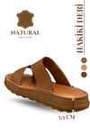 SERMODA , Slippers , Hakiki Deri Erkek Terlik - Yumuşak Kalın Taban Tabanlı Hakiki Deri Erkek Terlik G Taba