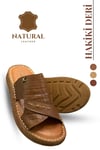 SERMODA , Slippers , Hakiki Deri Erkek Terlik - Yumuşak Kalın Taban Tabanlı Hakiki Deri Erkek Terlik 3D Taba