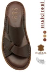 SERMODA , Slippers , Hakiki Deri Erkek Terlik - Yumuşak Kalın Taban Tabanlı Hakiki Deri Erkek Terlik G Kahve