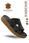 SERMODA , Slippers , Hakiki Deri Erkek Terlik - Yumuşak Kalın Taban Tabanlı Hakiki Deri Erkek Terlik G Siyah