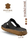SERMODA , Slippers , Hakiki Deri Erkek Terlik - Yumuşak Kalın Taban Tabanlı Hakiki Deri Erkek Terlik A Siyah