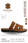 SERMODA , Slippers , Hakiki Deri Erkek Terlik - Yumuşak Kalın Tabanlı Hakiki Cırtlı Deri Erkek Terlik Taba