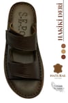 SERMODA , Slippers , Hakiki Deri Erkek Terlik - Yumuşak Kalın Taban Tabanlı Hakiki Deri Erkek Terlik C Kahve