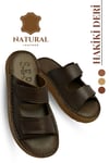 SERMODA , Slippers , Hakiki Deri Erkek Terlik - Yumuşak Kalın Taban Tabanlı Hakiki Deri Erkek Terlik C Kahve