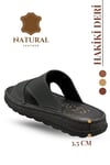 SERMODA , Slippers , Hakiki Deri Erkek Terlik - Yumuşak Kalın Taban Tabanlı Hakiki Deri Erkek Terlik Şırıngıl Füme