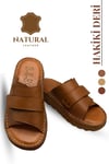 SERMODA , Slippers , Hakiki Deri Erkek Terlik - Yumuşak Kalın Taban Tabanlı Hakiki Deri Erkek Terlik YC Taba