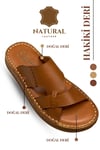 SERMODA , Slippers , Hakiki Deri Erkek Terlik - Yumuşak Kalın Taban Tabanlı Hakiki Deri Erkek Terlik G Taba