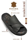 SERMODA , Slippers , Hakiki Deri Erkek Terlik - Yumuşak Kalın Taban Tabanlı Hakiki Deri Erkek Terlik Şırıngıl Füme