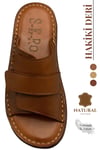 SERMODA , Slippers , Hakiki Deri Erkek Terlik - Yumuşak Kalın Taban Tabanlı Hakiki Deri Erkek Terlik YC Taba