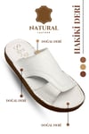 SERMODA , Slippers , Hakiki Deri Erkek Terlik - Yumuşak Kalın Taban Tabanlı Hakiki Deri Erkek Terlik 3A Beyaz