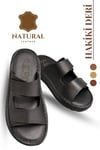SERMODA , Slippers , Hakiki Deri Erkek Terlik - Yumuşak Kalın Taban Tabanlı Hakiki Deri Erkek Terlik C Siyah