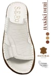 SERMODA , Slippers , Hakiki Deri Erkek Terlik - Yumuşak Kalın Taban Tabanlı Hakiki Deri Erkek Terlik 3A Beyaz
