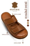 SERMODA , Slippers , Hakiki Deri Erkek Terlik - Yumuşak Kalın Taban Tabanlı Hakiki Deri Erkek Terlik C Taba
