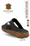 SERMODA , Slippers , Hakiki Deri Erkek Terlik - Yumuşak Kalın Taban Tabanlı Hakiki Deri Erkek Terlik G Siyah