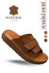 SERMODA , Slippers , Hakiki Deri Erkek Terlik - Yumuşak Kalın Taban Tabanlı Hakiki Deri Erkek Terlik YC Taba