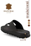SERMODA , Slippers , Hakiki Deri Erkek Terlik - Yumuşak Kalın Taban Tabanlı Hakiki Deri Erkek Terlik C Siyah