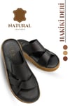 SERMODA , Slippers , Hakiki Deri Erkek Terlik - Yumuşak Kalın Taban Tabanlı Hakiki Deri Erkek Terlik G Siyah