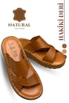 SERMODA , Slippers , Hakiki Deri Erkek Terlik - Yumuşak Kalın Taban Tabanlı Hakiki Deri Erkek Terlik G Taba