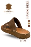 SERMODA , Slippers , Hakiki Deri Erkek Terlik - Yumuşak Kalın Taban Tabanlı Hakiki Deri Erkek Terlik 3D Taba