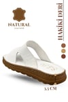 SERMODA , Slippers , Hakiki Deri Erkek Terlik - Yumuşak Kalın Taban Tabanlı Hakiki Deri Erkek Terlik 3A Beyaz