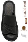 SERMODA , Slippers , Hakiki Deri Erkek Terlik - Yumuşak Kalın Taban Tabanlı Hakiki Deri Erkek Terlik Şırıngıl Füme