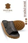 SERMODA , Slippers , Hakiki Deri Erkek Terlik - Yumuşak Kalın Taban Tabanlı Hakiki Deri Erkek Terlik A Siyah