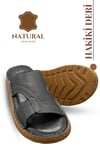 SERMODA , Slippers , Hakiki Deri Erkek Terlik - Yumuşak Kalın Taban Tabanlı Hakiki Deri Erkek Terlik A Şır Füme