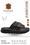 SERMODA , Slippers , Hakiki Deri Erkek Terlik - Yumuşak Kalın Taban Tabanlı Hakiki Deri Erkek Terlik YC Siyah