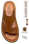 SERMODA , Slippers , Hakiki Deri Erkek Terlik - Yumuşak Kalın Taban Tabanlı Hakiki Deri Erkek Terlik G Taba
