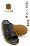 SERMODA , Slippers , Hakiki Deri Erkek Terlik - Yumuşak Kalın Taban Tabanlı Hakiki Deri Erkek Terlik G Siyah