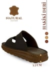 SERMODA , Slippers , Hakiki Deri Erkek Terlik - Yumuşak Kalın Taban Tabanlı Hakiki Deri Erkek Terlik C Kahve