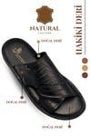 SERMODA , Slippers , Men's Genuine Leather Slippers with Lightweight Sole – Handmade Real Leather Comfort Slides 3D Black