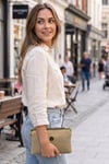 SERMODA , ÇANTA , Kadın Çanta - Üç Gözlü Omuz Askılı Kaliteli Mini Kadın Çanta Bej