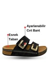 SERMODA , Ev Terliği , Kadın Terlik - Cırtlı Bantlı Rahat Kalın Tabanlı Deri Etnik Desen Kadın Terlik Siyah