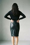 SERMODA , Etek , Kalem Deri Etek - Bel Lastikli Slim Fit Midi Kalem Etek UD Siyah