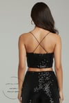 SERMODA , Bluz & Tunik , Pullu Bluz - Pul Payetli Lastik Askılı Crop Bluz Siyah