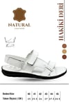SERMODA , Sandals , Sermoda Deri Erkek Sandalet - Hakiki Gerçek Deri Cırtlı Erkek Sandalet Beyaz
