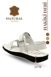SERMODA , Sandals , Sermoda Deri Erkek Sandalet - Hakiki Gerçek Deri Cırtlı Erkek Sandalet Beyaz
