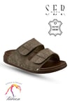 SERMODA , Slippers , Sermoda Deri Terlik - 3 lü Set Çift Cırtlı Ayarlanabilir Suni Deri Terlik