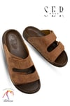 SERMODA , Slippers , Sermoda Erkek Terlik - Çift Cırtlı Ayarlanabilir Esnek Taban Deri Erkek Terlik C Taba