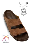 SERMODA , Slippers , Sermoda Erkek Terlik - Çift Cırtlı Ayarlanabilir Esnek Taban Deri Erkek Terlik C Taba