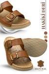 SERMODA , Slippers , Sermoda Hakiki Deri Erkek Terlik - Çift Toka Ayarlanabilir Masajlı Taban Hakiki Deri Erkek Terlik T Taba