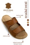 SERMODA , Slippers , Sermoda Hakiki Deri Erkek Terlik - Çift Cırtlı Ayarlanabilir Masajlı Taban Hakiki Deri Erkek Terlik C Taba