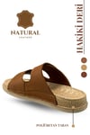 SERMODA , Slippers , Sermoda Hakiki Deri Erkek Terlik - Çift Cırtlı Ayarlanabilir Masajlı Taban Hakiki Deri Erkek Terlik C Taba