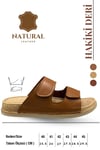 SERMODA , Slippers , Sermoda Hakiki Deri Erkek Terlik - Çift Cırtlı Ayarlanabilir Masajlı Taban Hakiki Deri Erkek Terlik C Taba
